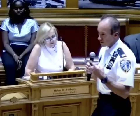 Providence Police Chief Hugh Clements (right) addressed the City Council on Tuesday night.