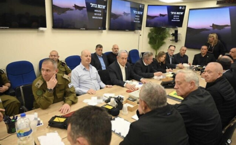 Prime Minister Benjamin Netanyahu convenes a meeting of the war cabinet in Tel Aviv early morning April 14, 2024. PHOTO: Prime Minister's Office
