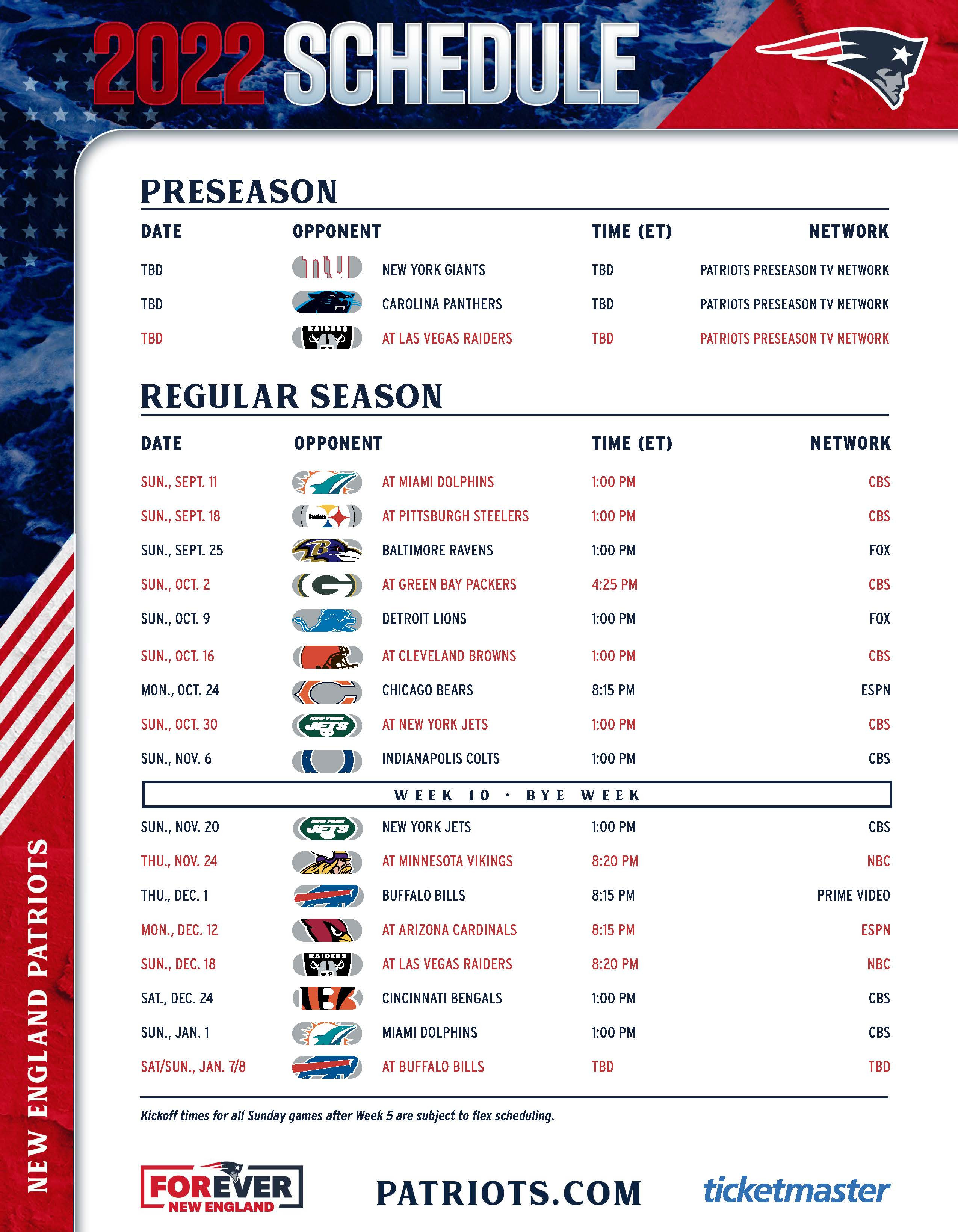 GoLocalProv  New England Patriots 2022 Schedule Released
